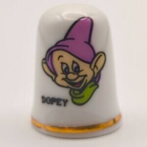 VTG AFB Thimble Dopey Bone China Disneys Snow White Gold Trim Collectible